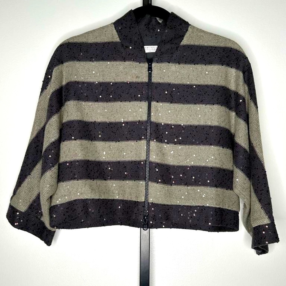 Brunello Cucinelli Women Stripe Cardigan - Grey and Blue - Size-up